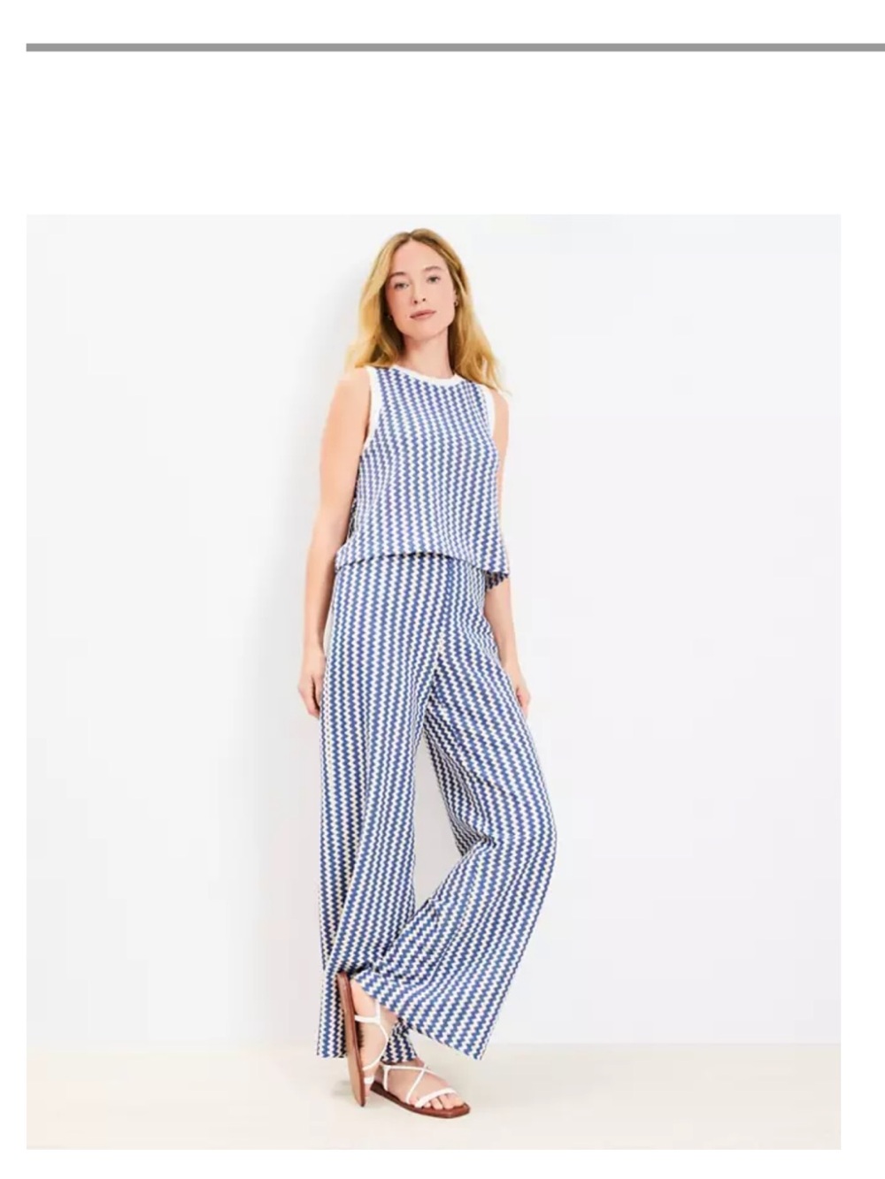 NWT Loft Beach Crochet Blue & White Zigzag Pajama Set - Sleeveless Top & Pants